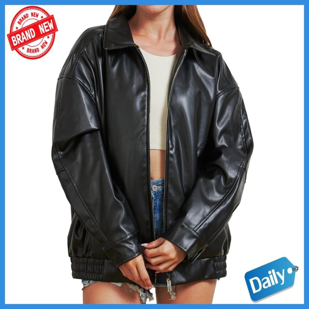 Oversized Faux Leather Jacket Women's Motorcycle Coat Fall Winter Fashion